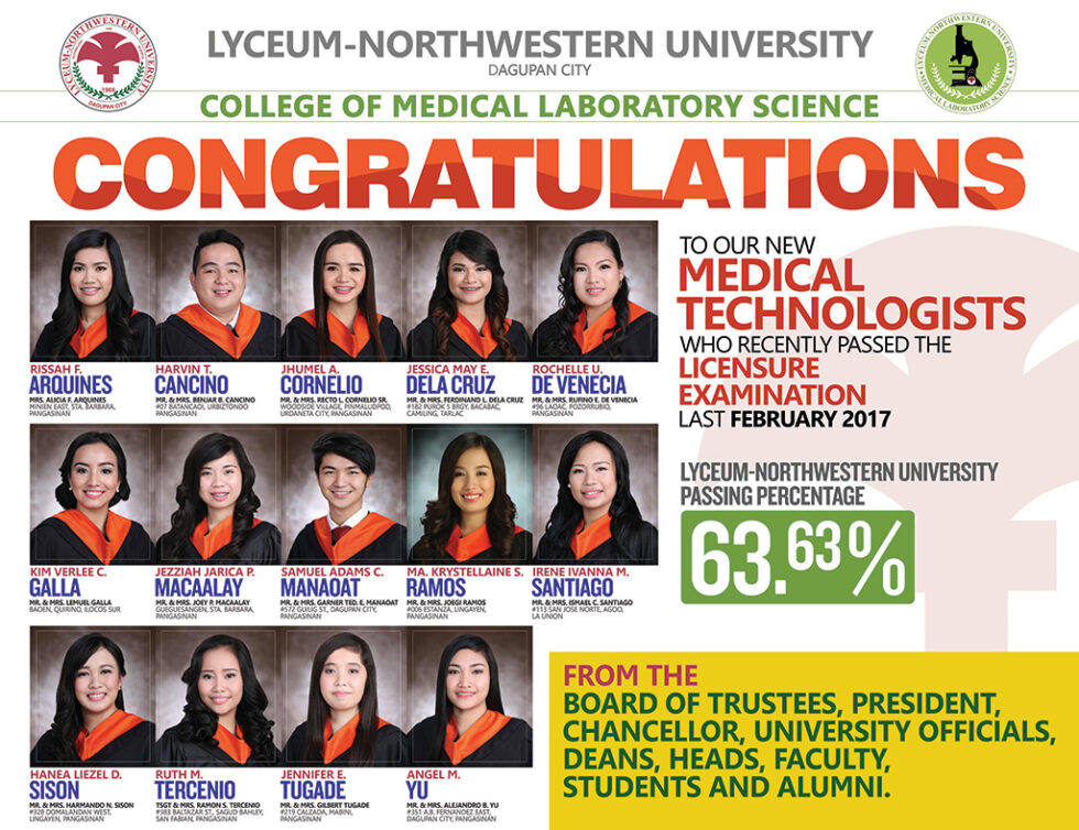 Congratulations To Our New Medical Technologists February Board