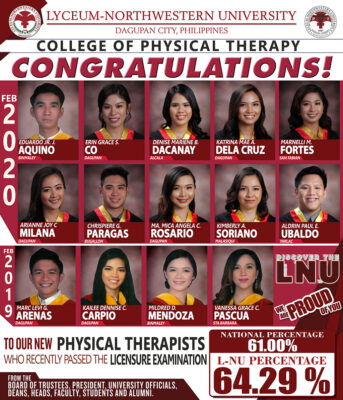Congratulations to our New Physical Therapists (February 2020 and February 2019 Board Examination)