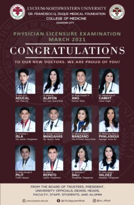 Congratulations to our Physicians (March 2021 Board Examination)