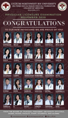 Congratulations to our Physicians (November 2020 Board Examination)