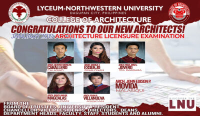 Congratulations to our Architects (January 2019 Board Examination)