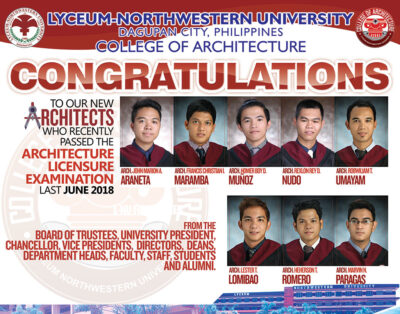 Congratulations to our New Architects (June 2018 Board Examination)