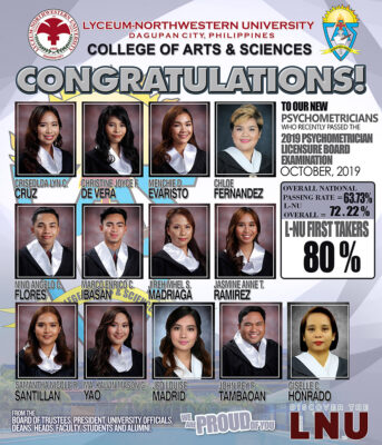 Congratulations to Our New Psychometricians (October 2019 Board Examination)