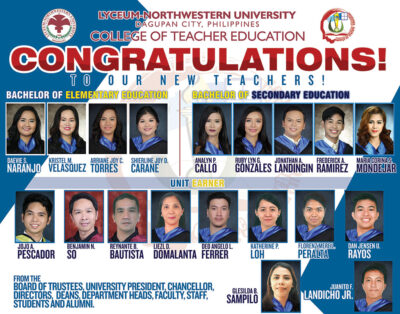 Congratulations to our New Teachers (2018 Board Examination)