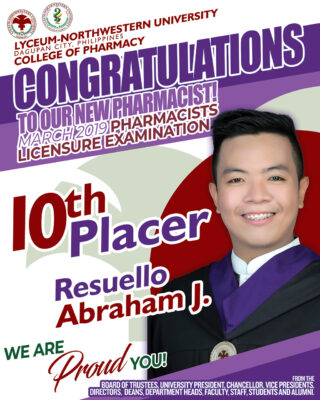Congratulations to our Top 10 Pharmacist (March 2019 Board Examination)