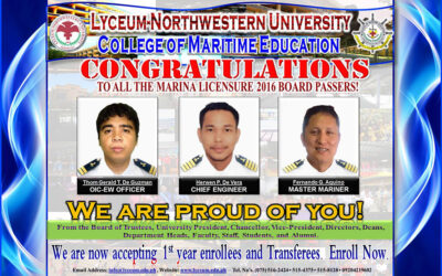 Congratulations to College of Maritime Education ( Marina Licensure 2016 Board Examination)