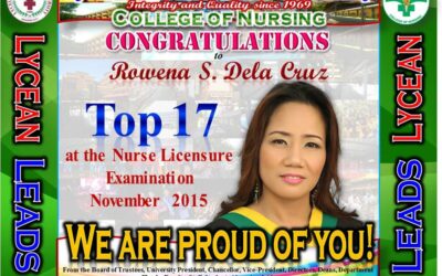 Congratulations to ROWENA S. DELA CRUZ – TOP 17 (November 2015 Nursing Licensure Examination