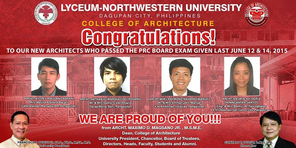 Congratulations to our New Architects (June 12-14 2015 Board Examination)