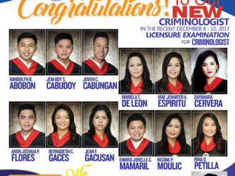 Congratulations to our New Criminologists (Dec 2017 Board Examination)