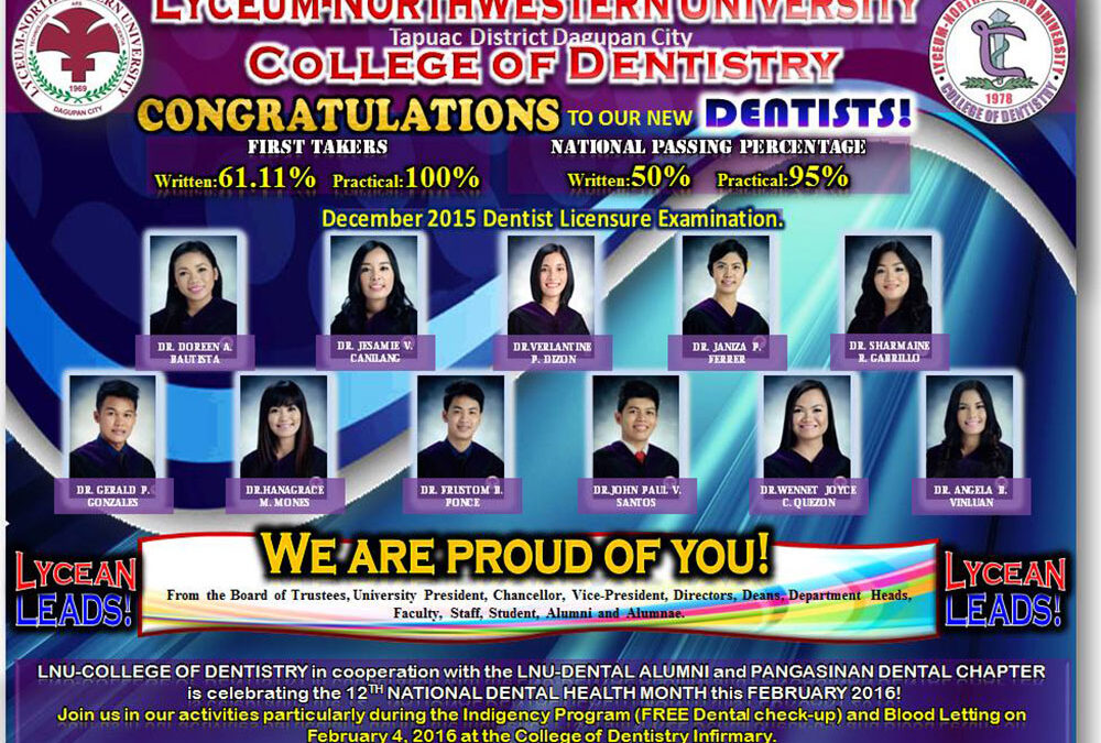Congratulations to our New Dentists (December 2015 Board Examination)