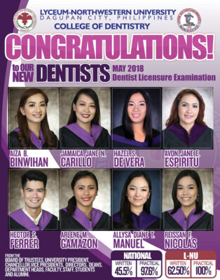 Congratulations to our New Dentists (May 2018 Board Examination)
