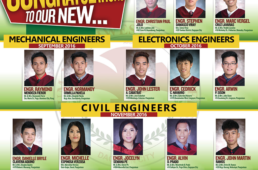 Congratulations to our New Engineers (2016 Board Examination Passers)