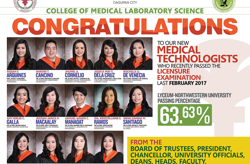 Congratulations to our New Medical Technologists (February 2017 Board Examination)