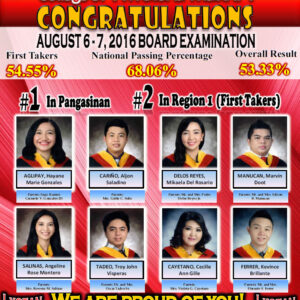 Congratulations to our New Physical Therapists (August 7-8, 2016 Board Examination)