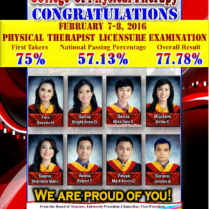 Congratulations to our New Physical Therapists (Feb 7-8, 2016 Board Examination)
