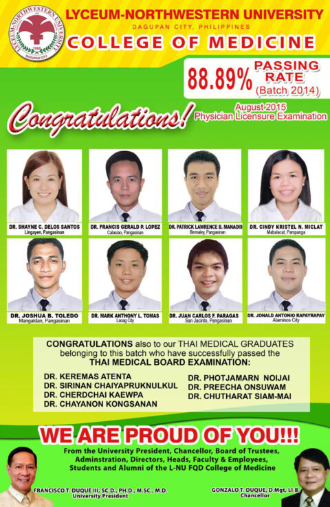 Congratulations to our New Physicians (August 2015 Board Examination ...