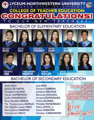 Congratulations to our New Teachers (October 2017 Board Examination)