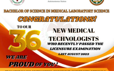 Our heartfelt gratitude to announce our 36 NEW MEDICAL LABORATORY TECHNOLOGISTS who recently passed the LICENSURE EXAMINATION given last August 12-13, 2023