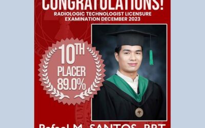 CONGRATULATIONS MR. RAFAEL M SANTOS, RRT on ranking Top 10 in the December 2023 Radiologic Technologists Licensure Examination with an 89% rating!