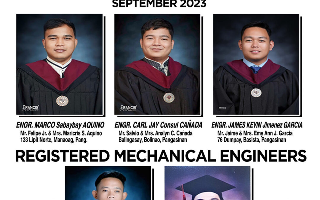 Congratulations to the newly registered Electrical Engineers for achieving a 100% passing rate and for Mechanical Engineers on their first take last September 2023. It’s a remarkable accomplishment for the whole department!