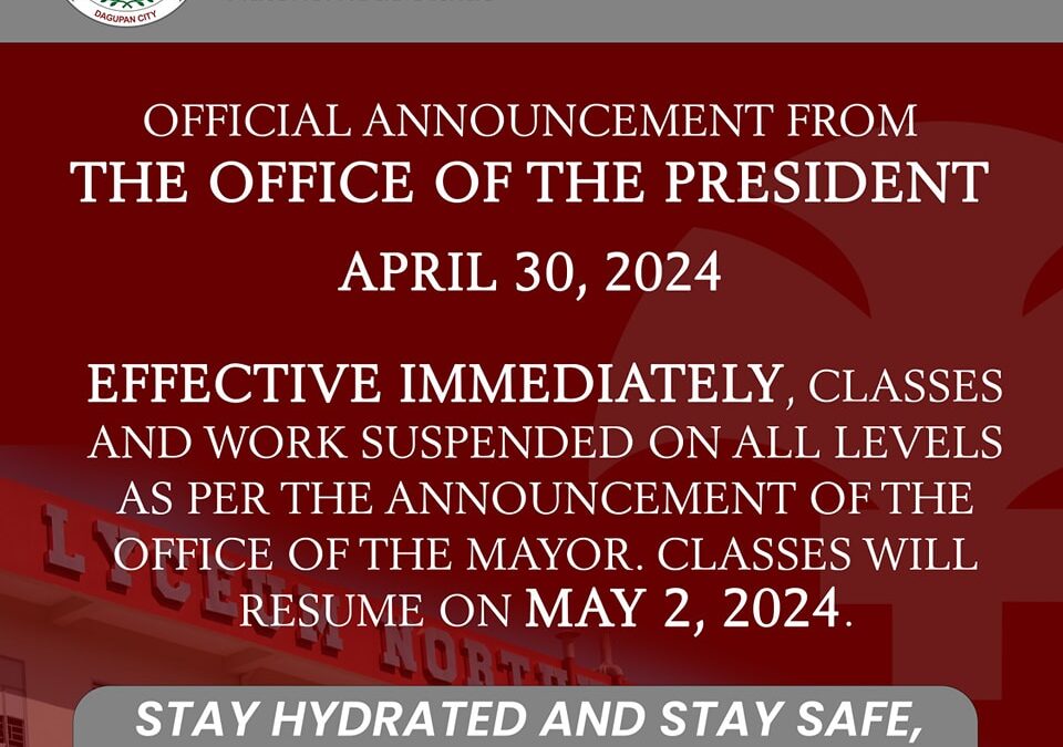 OFFICIAL ANNOUNCEMENT FROM THE OFFICE OF THE PRESIDENT APRIL 30, 2024