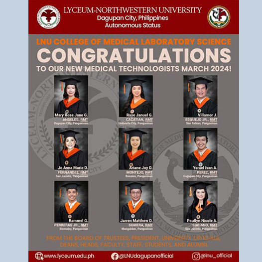 Congratulations to the Newly Licensed Medical Technologists for passing the March 2024 Medical Technologists Licensure Examination!