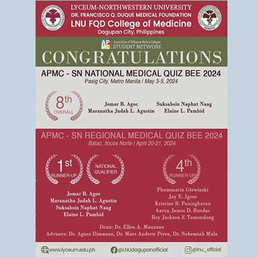 Congratulations to everyone who contributed to the success of our institution in the recent Association of Philippine Medical Colleges – Student Network (APMC-SN) Quiz Bee!