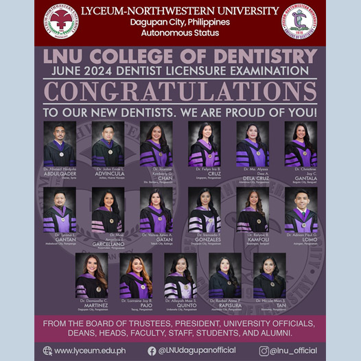 Congratulations to all passers of the June 2024 Dentist Licensure Exam!