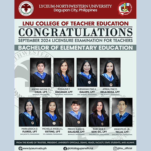 Congratulations to our newly licensed Elementary and Secondary Professional Teachers on passing the Licensure Examination for Professional Teachers!