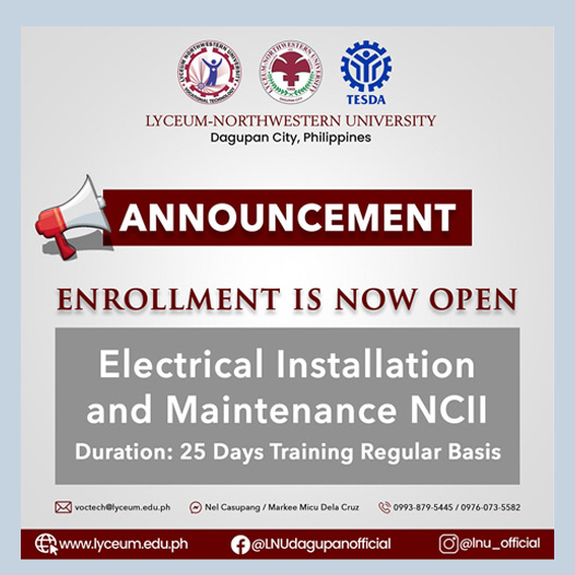 The TESDA Electrical Installation and Maintenance NC II course is now open!