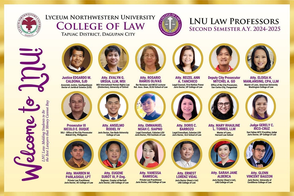 WELCOME to the 2nd Semester AY 2025-2025! Come and meet our distinguished Law Faculty this semester