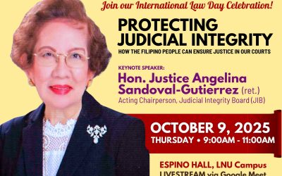 Join us THIS THURSDAY October 9 for a special session of LNU LAW LEADTalks with Hon. Justice Angelina Sandoval-Gutierrez.