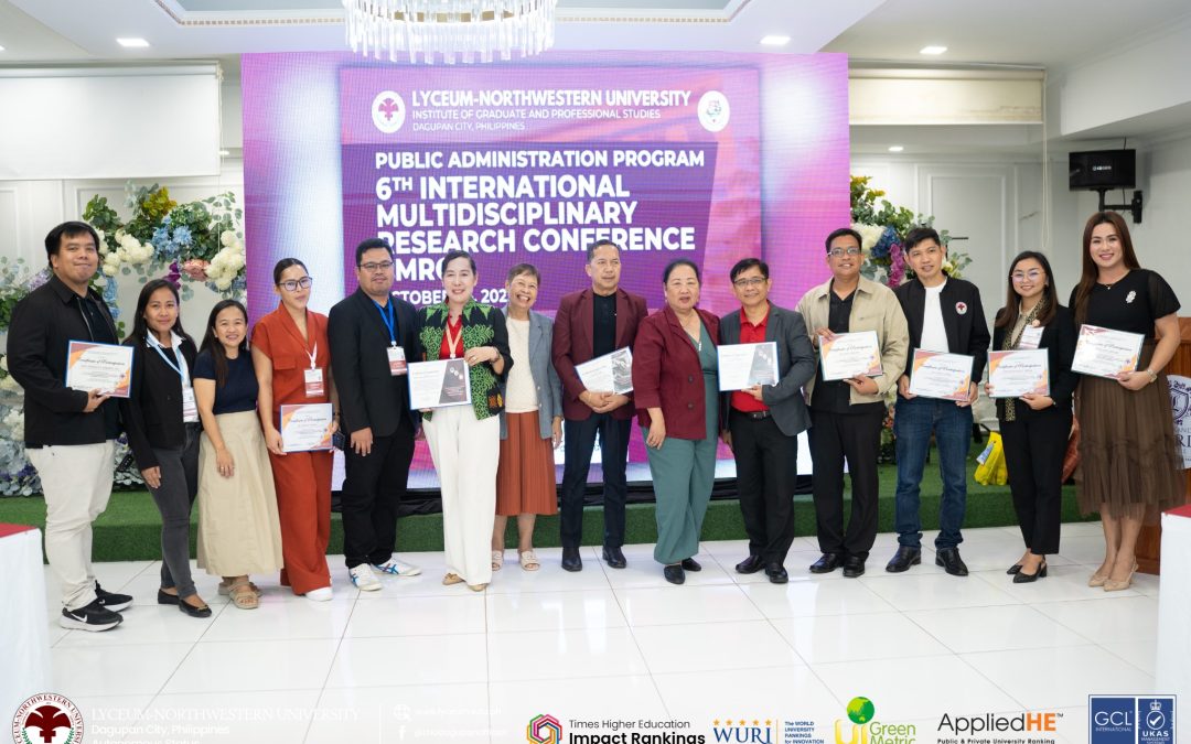 The 𝐋𝐲𝐜𝐞𝐮𝐦-𝐍𝐨𝐫𝐭𝐡𝐰𝐞𝐬𝐭𝐞𝐫𝐧 𝐔𝐧𝐢𝐯𝐞𝐫𝐬𝐢𝐭𝐲 𝐈𝐧𝐬𝐭𝐢𝐭𝐮𝐭𝐞 𝐨𝐟 𝐆𝐫𝐚𝐝𝐮𝐚𝐭𝐞 𝐚𝐧𝐝 𝐏𝐫𝐨𝐟𝐞𝐬𝐬𝐢𝐨𝐧𝐚𝐥 𝐒𝐭𝐮𝐝𝐢𝐞𝐬 (𝐈𝐆𝐏𝐒) – 𝐏𝐮𝐛𝐥𝐢𝐜 𝐀𝐝𝐦𝐢𝐧𝐢𝐬𝐭𝐫𝐚𝐭𝐢𝐨𝐧 𝐏𝐫𝐨𝐠𝐫𝐚𝐦 successfully held the 𝟔𝐭𝐡 𝐈𝐧𝐭𝐞𝐫𝐧𝐚𝐭𝐢𝐨𝐧𝐚𝐥 𝐌𝐮𝐥𝐭𝐢𝐝𝐢𝐬𝐜𝐢𝐩𝐥𝐢𝐧𝐚𝐫𝐲 𝐑𝐞𝐬𝐞𝐚𝐫𝐜𝐡 𝐂𝐨𝐧𝐟𝐞𝐫𝐞𝐧𝐜𝐞 (𝐈𝐌𝐑𝐂) last October 26, 2025, at the Pangasinan Regency Hotel.