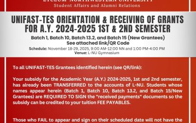 𝐔𝐍𝐈𝐅𝐀𝐒𝐓-𝐓𝐄𝐒 𝐆𝐑𝐀𝐍𝐓𝐄𝐄𝐒: 𝐎𝐑𝐈𝐄𝐍𝐓𝐀𝐓𝐈𝐎𝐍 & 𝐑𝐄𝐂𝐄𝐈𝐕𝐈𝐍𝐆 𝐎𝐅 𝐆𝐑𝐀𝐍𝐓𝐒 𝐅𝐎𝐑 𝐀.𝐘. 2024-2025 (1𝐒𝐓 & 2𝐍𝐃 𝐒𝐄𝐌𝐄𝐒𝐓𝐄𝐑)