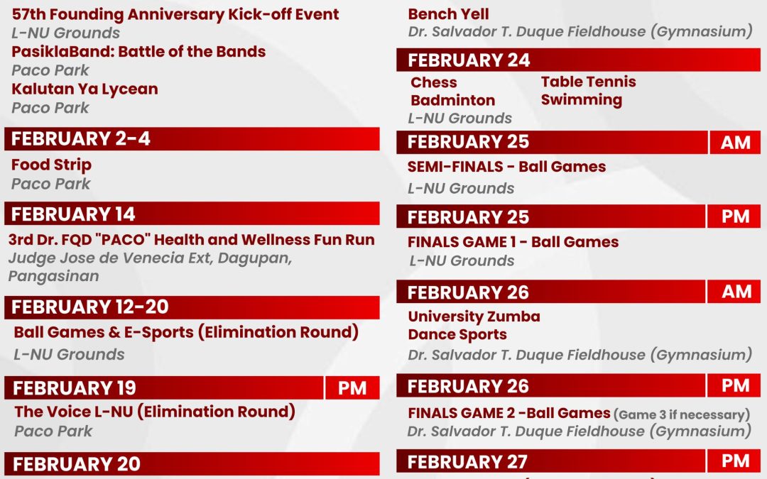 𝟱𝟳𝘁𝗵 𝗙𝗢𝗨𝗡𝗗𝗜𝗡𝗚 𝗔𝗡𝗡𝗜𝗩𝗘𝗥𝗦𝗔𝗥𝗬 𝗖𝗘𝗟𝗘𝗕𝗥𝗔𝗧𝗜𝗢𝗡 | Calendar of Activities