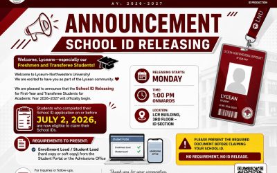 We are pleased to announce that the School ID Releasing for First-Year and Transferee Students for Academic Year 2026–2027 will officially begin.