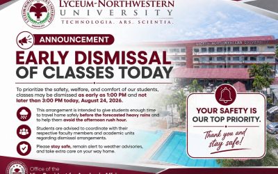 EARLY DISMISSAL OF CLASSES TODAY